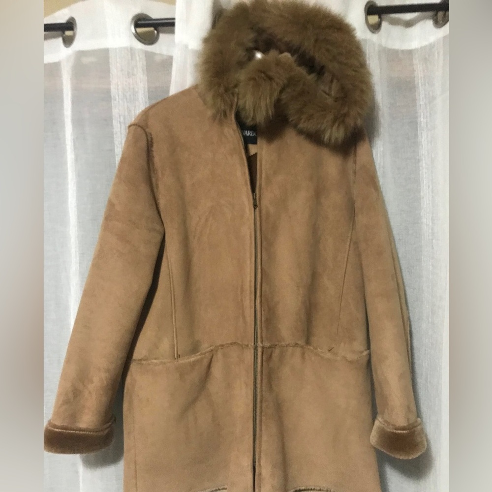 Bernardo faux shearling coat with detachable hood.